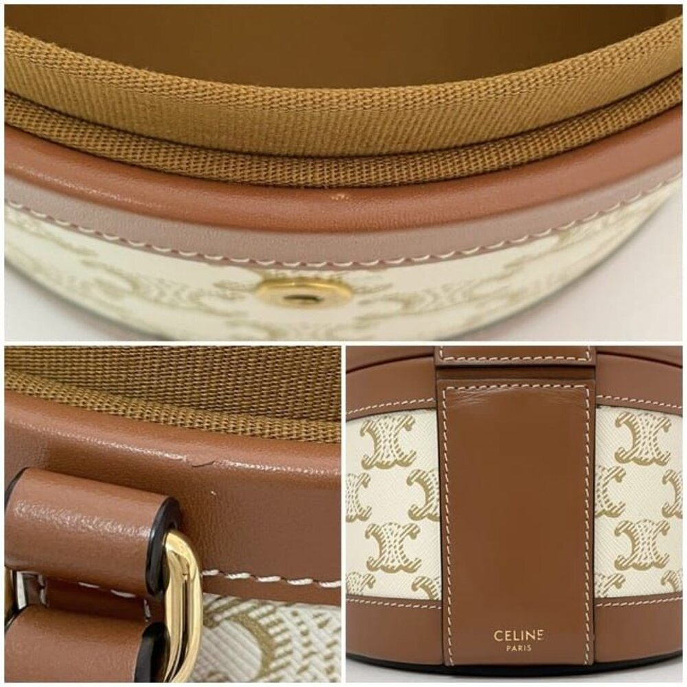 Celine Shoulder Bag Tambour White Brown Triomphe - Picture 9 of 10